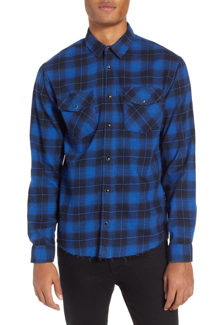 Men's The Kooples Plaid Flannel Shirt - Blue