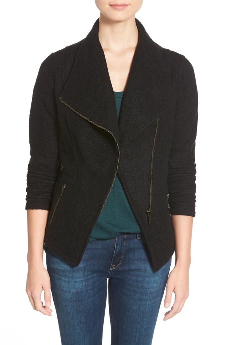 Petite Women's Halogen Knit Moto Jacket, Size P - Pink
