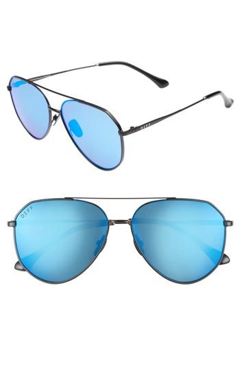 Women's Diff Dash 61mm Polarized Aviator Sunglasses - Matte Black/ Blue