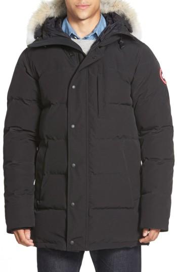 Men's Canada Goose 'carson' Slim Fit Hooded Packable Parka With Genuine Coyote Fur Trim, Size - Grey