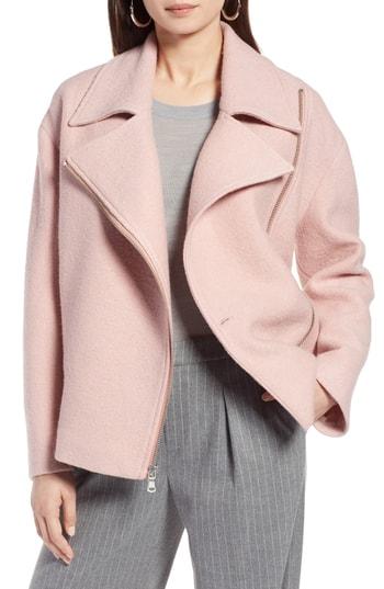 Women's Halogen Boiled Wool Blend Moto Jacket - Pink