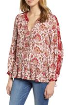 Women's Lucky Brand Border Print Peasant Top - Red
