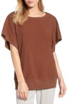 Women's Eileen Fisher Contrast Trim Silk Top - Brown