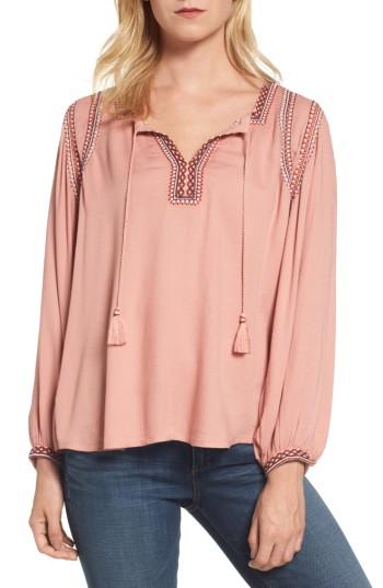Women's Lucky Brand Embroidered Boho Blouse - Pink