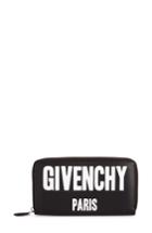 Women's Givenchy Logo Print Zip Around Leather Wallet - Black