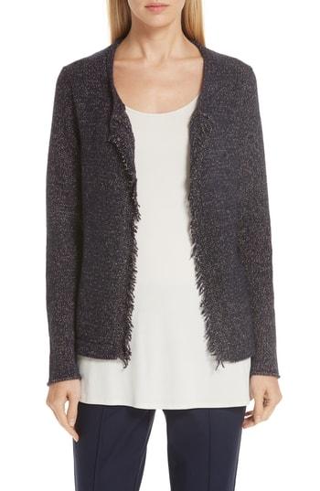 Women's Eileen Fisher Fringe Front Cardigan - Blue