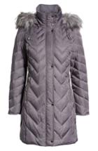 Women's Marc New York Matte Satin Chevron Faux Fur Trim Coat