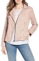 Women's Hinge Feminine Leather Moto Jacket, Size - Beige