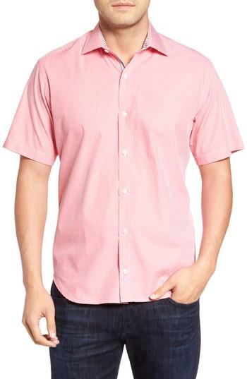 Men's Tailorbyrd Many Regular Fit Stripe Sport Shirt - Coral