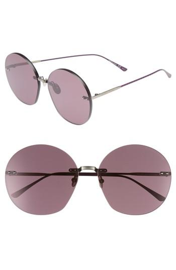 Women's Bottega Veneta 63mm Round Sunglasses - Silver/ Bordeaux