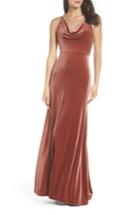 Women's Jenny Yoo Sullivan Velvet Cowl Neck Gown - Red