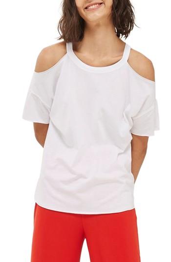 Women's Topshop Cold Shoulder Tee Us (fits Like 6-8) - White