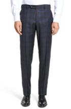 Men's Zanella Parker Flat Front Plaid Wool Trousers - Blue