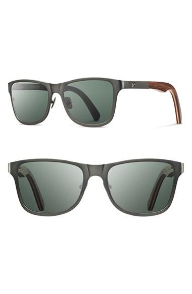 Men's Shwood 'canby' 54mm Polarized Titanium & Wood Sunglasses - Gunmetal/ Walnut