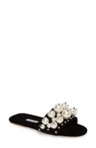 Women's Miu Miu Imitation Pearl Embellished Slide Sandal .5us / 35.5eu - Black