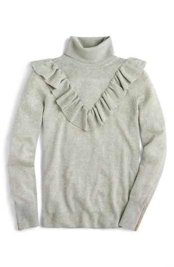 Women's J.crew Tippi Ruffle Turtleneck Sweater - Grey