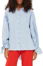 Women's Topshop Poet Tie Sleeve Shirt Us (fits Like 2-4) - Blue