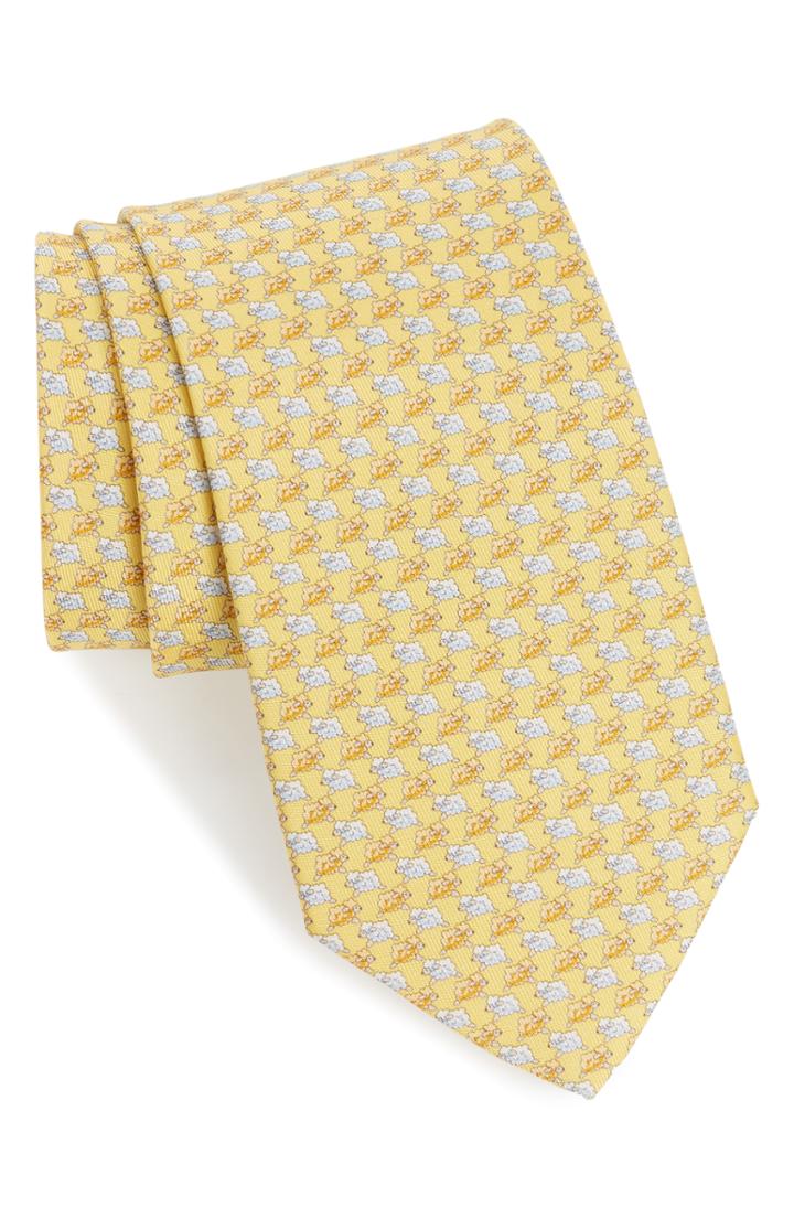 Men's Salvatore Ferragamo Gloria Print Silk Tie, Size - Yellow