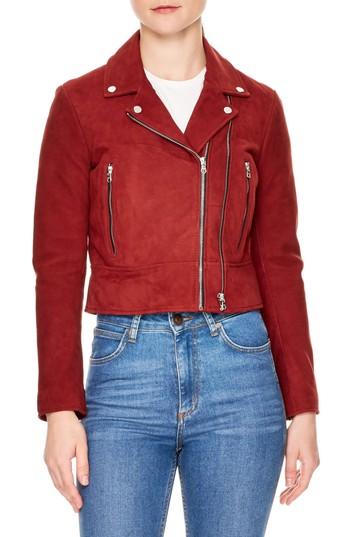 Women's Sandro Adaya Leather Zip Jacket - Burgundy