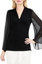 Women's Vince Camuto Bell Sleeve Side Ruched Chiffon Top, Size - Black