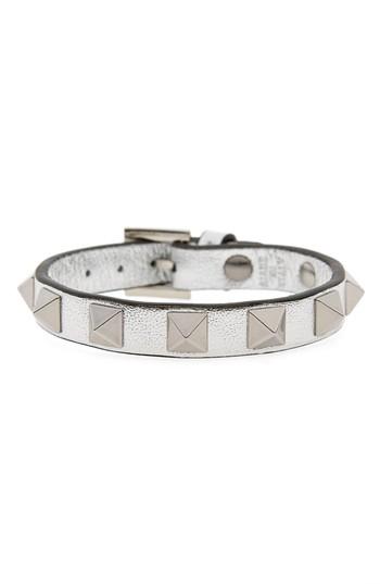 Women's Valentino Rockstud Small Metallic Leather Bracelet