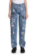 Women's Vetements Ribal Sticker Straight Leg Jeans - Blue