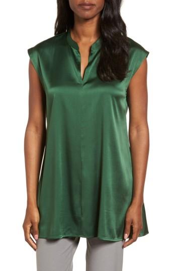 Women's Eileen Fisher Stretch Silk Top, Size - Green