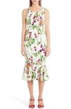 Women's Dolce & Gabbana Garden Print Flare Hem Cady Dress Us / 38 It - White