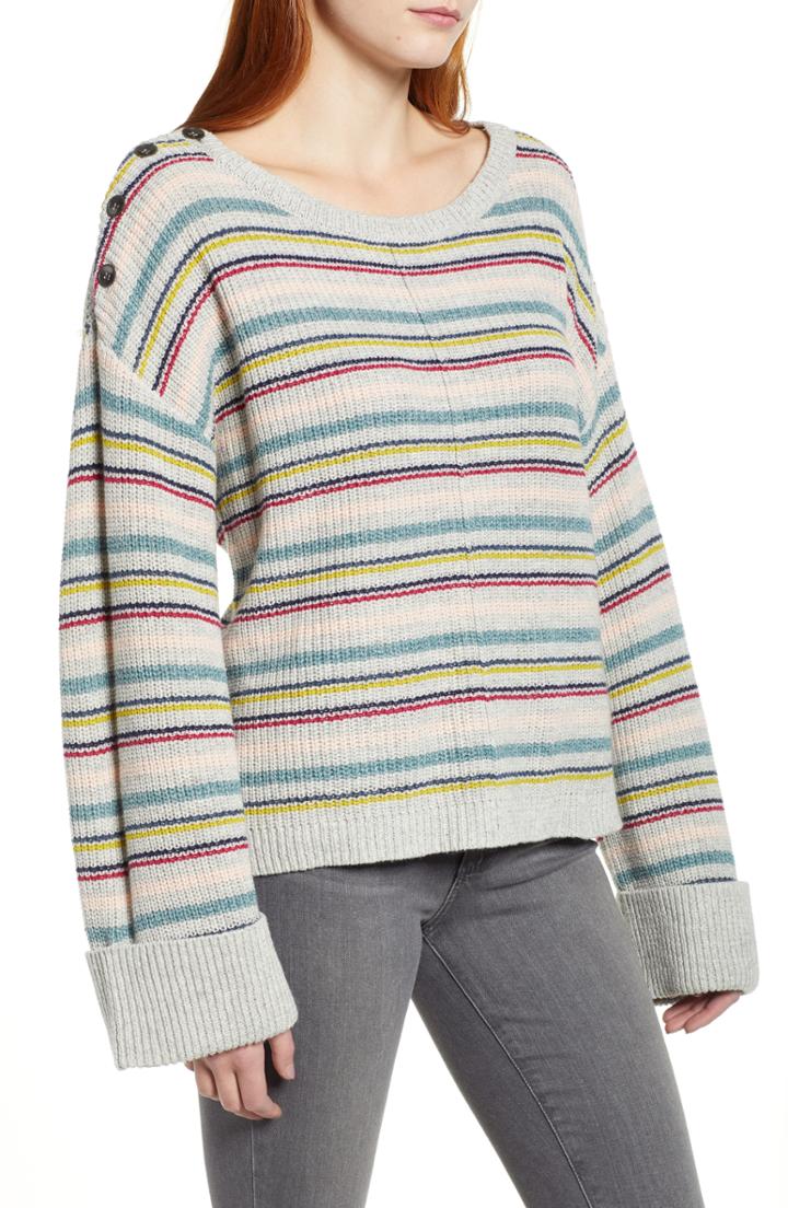 Women's Caslon Button Shoulder Sweater - Grey