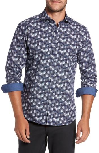 Men's Bugatchi Trim Fit Circle Print Sport Shirt - Grey