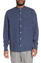 Men's Eleventy Railroad Stripe Linen Sport Shirt - Blue