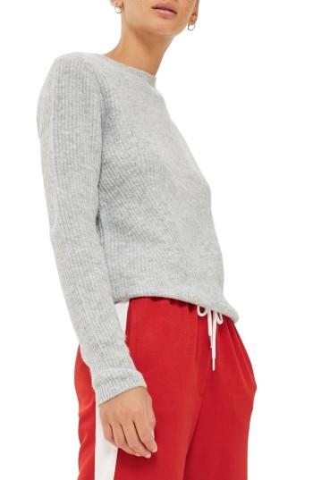 Women's Topshop Ribbed Crewneck Sweater Us (fits Like 2-4) - Grey