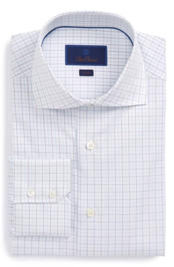Men's David Donahue Trim Fit Tattersall Dress Shirt 32/33 - Blue