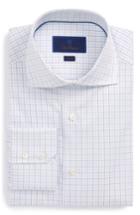 Men's David Donahue Trim Fit Tattersall Dress Shirt 32/33 - Blue