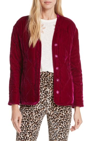 Women's Rebecca Taylor Quilted Silk Blend Velvet Jacket - Red
