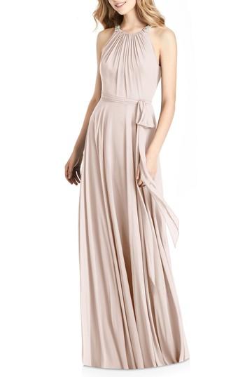 Women's Jenny Packham Beaded Strap Chiffon Gown - Pink