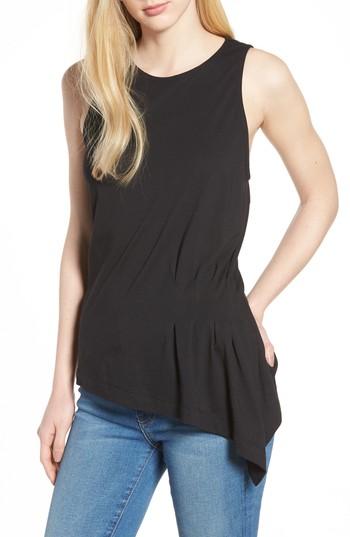 Women's Press Asymmetrical Hem Pleat Tank Top - Black