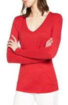 Women's Halogen Cotton Blend V-neck Sweater - Red