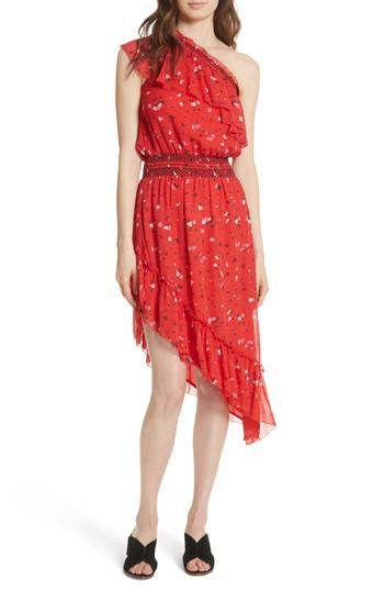 Women's Joie Hafsa One-shoulder Print Silk Dress - Red