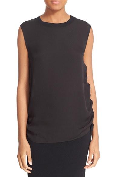 Women's Vince Rib Trim Ruched Silk Tank