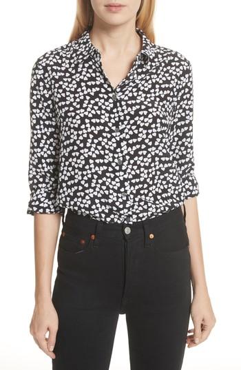 Women's Equipment Essential Heart Print Silk Shirt - Black