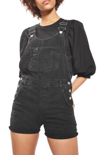 Women's Topshop Boyfriend Short Overalls Us (fits Like 2-4) - Black