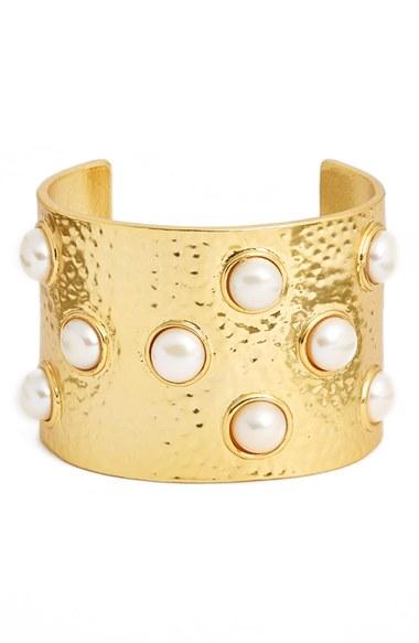 Women's Karine Sultan Hammered Imitation Pearl Cuff