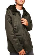 Men's Topman Cotton Blend Parka - Green