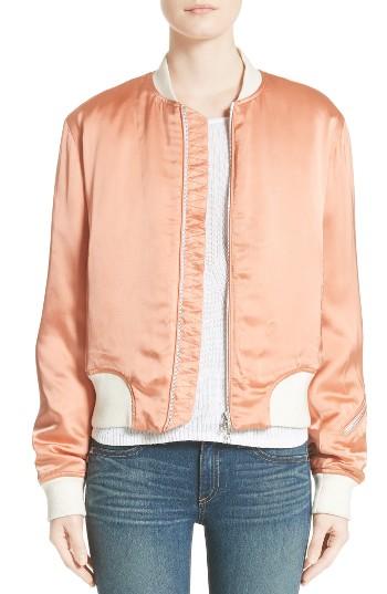 Women's Rag & Bone Morton Satin Bomber Jacket, Size - Coral