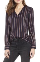 Women's Hinge Twill & Lace Stripe V-neck Top, Size - Blue