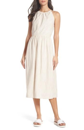 Women's First Monday Stripe Linen Halter Midi Dress - Beige