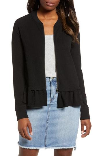 Women's Caslon Ruffle Hem Knit Jacket - Black