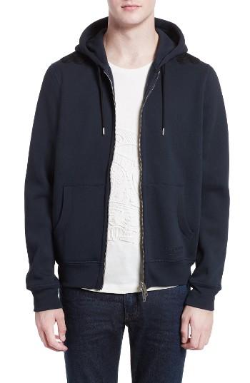 Men's Burberry Braydon Trim Fit Fleece Hoodie - Blue