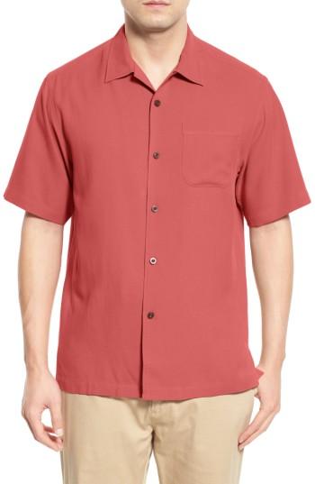 Men's Tommy Bahama 'catalina Twill' Original Fit Silk Camp Shirt, Size - Pink